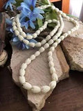 Vintage Hawaiian Pikake Lily White Plastic Celluloid Bead beaded Necklace 54"