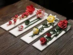 Ceramic Flower Petal Incense Stick Burner Holder Zen Table Decor