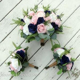 Wedding Bouquets, Navy Blush and Ivory BohoBridal Bouquet, Bridesmaids bouquet, Artificial Wedding Flowers, Boho Wedding, Burgundy Flowers,