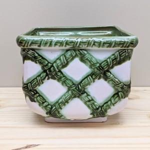 Vintage Carstens T?nnieshof "Twin Houses" Green and White Plaid Planter Vase | Made in West Germany | 7185-20