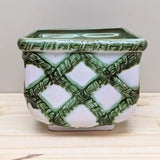 Vintage Carstens T?nnieshof "Twin Houses" Green and White Plaid Planter Vase | Made in West Germany | 7185-20