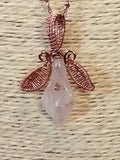Rose Quartz Carved Lily (Gem Of Love) Rose Gold Plated Wirework Pendant & chain