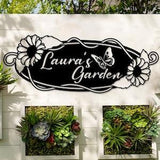 Your Name Metal Hanging Garden Sign, Custom Cottage Name Sign, Personalized Garden Gift, Butterfly and Sunflowers Design Garden Decor, Yard