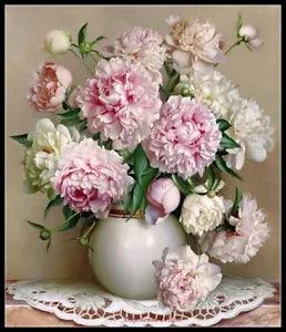 Peony Flowers VI - DIY Chart Counted Cross Stitch Patterns Needlework DMC Color