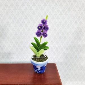 Dollhouse Miniature Orchid Purple Spike Flowering Plant in Ceramic Pot 1:12 Scale