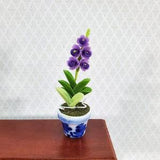 Dollhouse Miniature Orchid Purple Spike Flowering Plant in Ceramic Pot 1:12 Scale