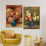 2-Rose Bouquet,Flowers in a Green Vase,Pierre-Auguste Renoir,Oil painting,Roses,Flowers in a vase,Flowers in a bouquet,Botany impressionist