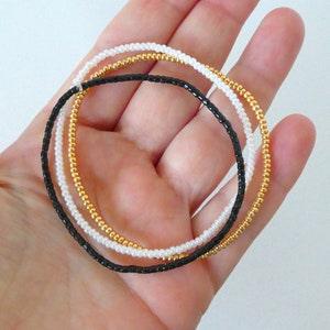 Dainty Black and white bracelets, set of stacking beaded bracelets, seed bead white black and gold bracelet, unisex gifts, bracelet for him