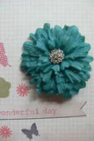 PEONY Flower 7cm Fabric DARK TEAL Ladies Hair Clip & Pin Dress Ready to Wear HC1