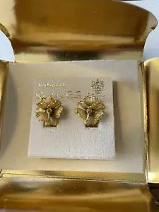 Vintage Estate Cerrito Gold Tone Carnation Clip Earrings New Old Stock