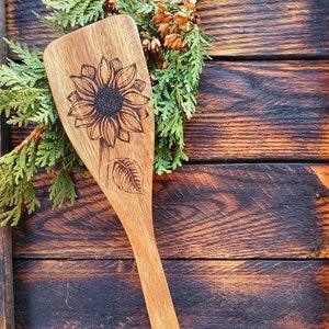 Sunflower acacia wood spatula | kitchen decor | functional art | hostess gift | stocking stuffer | made in Alberta