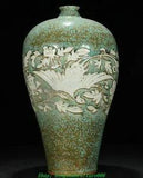16.9" Yuan Dynasty Green Glaze Porcelain Peony Flower Phoenix Bottle Vase