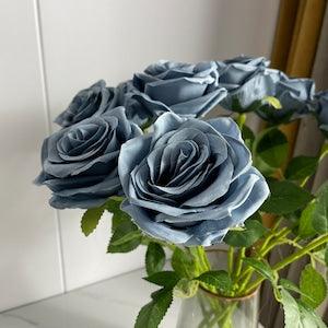 10pcs Dusty Blue French Rose Stem Blue Artificial Flowers with Long Stems Faux Flowers for Wedding Home Office Arrangement Flowers