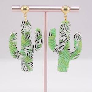 Cactus Acetate Earrings | Succulent Plant Earring | Resin | Tropical Jewelry | Acrylic | Spring Black White and Green | Big | Funky Desert