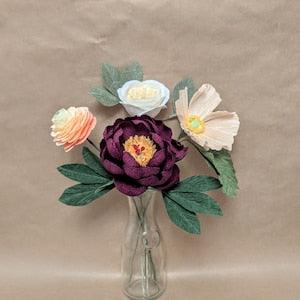 Coral, Burgundy and Peach Paper Flowers Bouquet Arrangement - Peony, English Garden Rose, Ranunculus & Sweet Peas - Gift Idea,