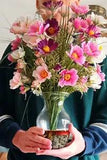 Artificial Silk Cosmos Flower Arrangement Sensation Glass Vase Faux Water 19x12