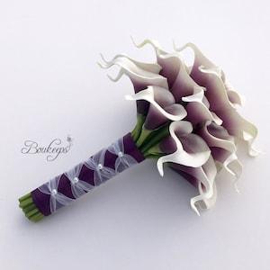Purple Calla Lily Bouquet with French Knot Overlay, Real Touch Picasso Purple Calla Lily Bouquet, Bridal Bouquet, Calla Lily, Purple Wedding