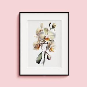 White Orchid Watercolor Flower Painting Poster Living Room Wall Art Bedroom Decor Printable Wall Art Gift Flower Lover