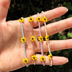 Dainty Sunflower Bead Bracelet | Anklet, Cute, Aesthetic, TikTok, Jewelry, Colourful, Stackable, Summer Yellow Flower, Y2K, Gift, Present