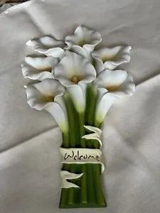 Ibis & Orchid Design 11" H Calla Lily Welcome Plaque Hand Painted, NEW