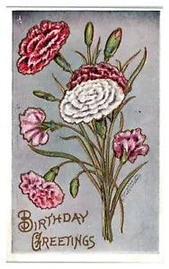 Birthday Greetings Carnation Flower Fred Lounsbury Artist Signed Postcard *5N7