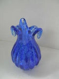 Vintage Art Glass Vase Blue Spotted Ribbed Calla Lily Vase 8.5" Tall