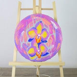 Orchid Acrylic Painting - Vibrant Purple, Pink and Yellow Blossoms, Silver Stars & Dots - Unique Wall Art, Stunning Gift