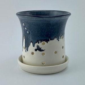 Orchid Pots in Grey Ice with Raven Decal, Please contact seller for accurate shipping charges of mulitiple items, Orchid Pot with Holes