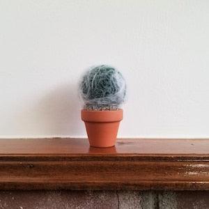 Maureen 3 - Mini Round Fluffy Crochet Cactus - Crochet Cactus, Fake Cactus, Fluffy Plant, Dark Green Cactus - Ready to Ship