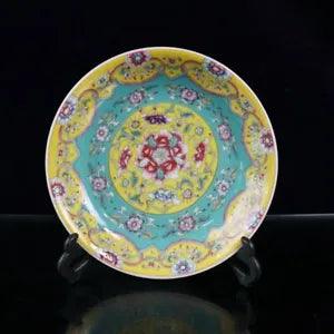 8" Collection Chinese Qing Colour Enamels Porcelain Peony Flower Plate