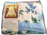 St. Mary's Blanket Oriental Carnations Print Blue Satin Trim Twin/Double 72"X90"