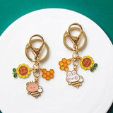 Honey Bear Bee and Honey Bunny Bee | Matching Couple Keychain Charm Set | Sunflowers & Honey | Japanese Inspired