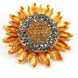 Fancy Rhinestone Sunflower Brooch, Yellow Flower Enamel Jewelry, Vintage Gold Brooch Pendant Loop on the back