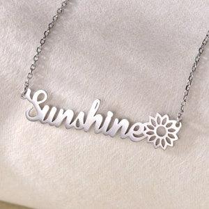 Personalized Name Necklace with Sunflower Charm|Customized Floral Choker Necklace|Daisy Necklace for Girls|Best Friend Birthday Gift