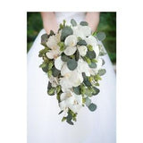 Eucalyptus Cascade Bridal Bouquet - Hops Real Touch Orchids White Peonies Roses - Add a Groom's Boutonniere Bridesmaids & More