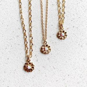 Sunflower Opal 14k Gold Filled Necklace, Dainty Layering Daisy Necklace, Natural Gemstone, October Birthstone, Gifts for Her