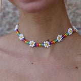 Rainbow Daisy Chain Seed Bead Necklace - Handmade Beaded Choker. Click for more!