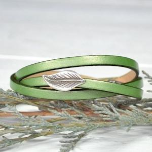Green Leaf Bracelet, Leather Bracelet, Leaf Jewelry