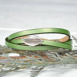 Green Leaf Bracelet, Leather Bracelet, Leaf Jewelry