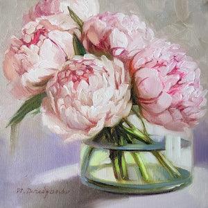 Peony flowers oil painting canvas original art, Floral painting bloom, Pink flower bouquet pink peony wall art, Birthday gift for wife