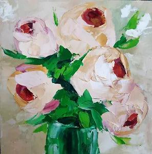 Peonies Painting Pink Flowers Original Art Impasto Painting 8 by 8.