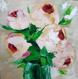 Peonies Painting Pink Flowers Original Art Impasto Painting 8 by 8.