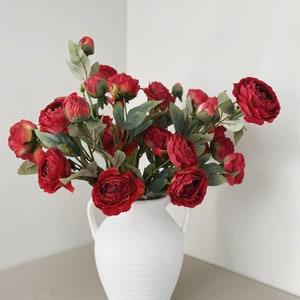 3 Head Peony Stem - High Quality Artificial Flower / Centerpieces / DIY Floral / Wedding / Home Decoration / Gifts / Red