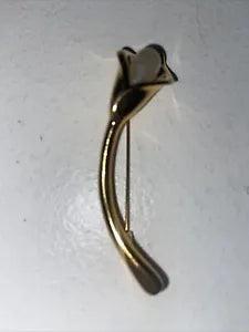 Vtg Mid-Century 3D Calla Lily Flower Gold Tone Faux Pearl Brooch pin