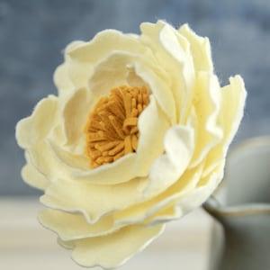 Open Peony Felt Flower Stem