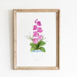 Watercolor Pink Orchid Painting, Watercolor Orchid print, Orchid Print, Botanical potted plant art, flower painting, Botanical print