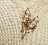 Miriam Haskell floral pin gold tone, faux pearl; lily of the valley; signed