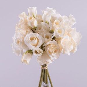 Peach Mini Roses Bouquet, Artificial Small Roses, Ceremony Bouquet, Faux Ivory Beige Roses bouquet, Silk Washable roses, Fake Pink Roses