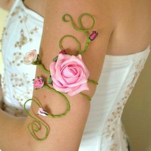 Pink rose flower vine upper arm cuff wrap  cottagecore bride bridesmaids wedding Prom fairy costume