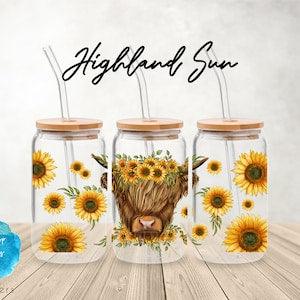 UV DTF Cup Wrap | Highland Low Sunflower | Libbey Glass  Beer Can Glass 160z | tumbler sublimation
